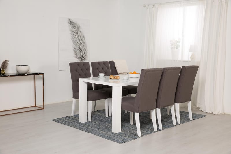 SALA Matbord 180 Vit + 6 JENCA Stol Grå/Vit - Möbler - Matplats - Matgrupp & matbord med stolar