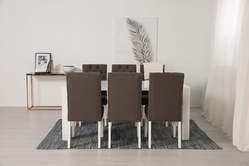 SALA Matbord 180 Vit + 6 JENCA Stol Grå/Vit - Möbler - Matplats - Matgrupp & matbord med stolar
