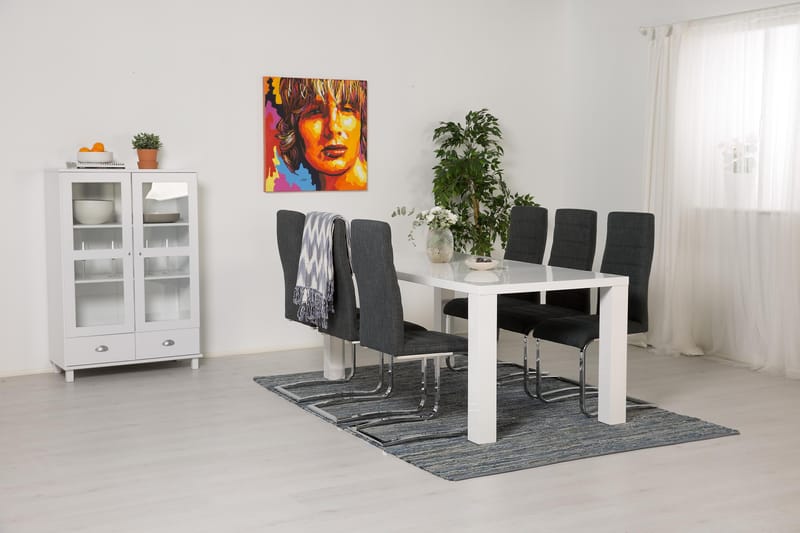 SALA Matbord 180 Vit + 6 SALA Stol Mörkgrå - Möbler - Matplats - Matgrupp & matbord med stolar