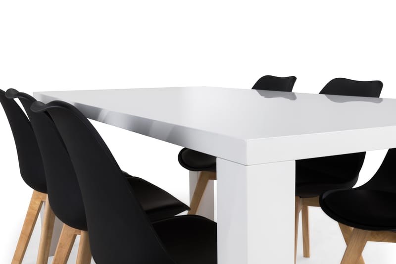 SALA Matbord 180 Vit + 6 STIL Stol Svart/Trä - Matgrupp & matbord med stolar