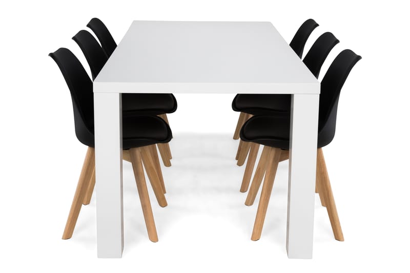SALA Matbord 180 Vit + 6 STIL Stol Svart/Trä - Matgrupp & matbord med stolar