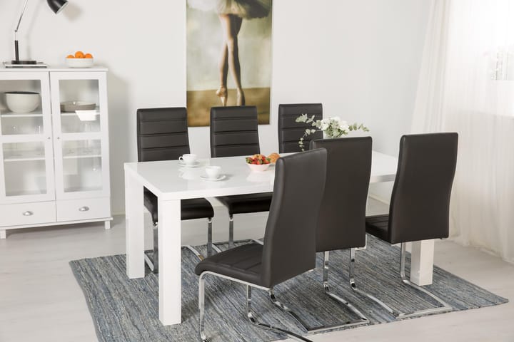 SALA Matbord 180 Vit + 6 Stolar Svart Konstläder - Matgrupp & matbord med stolar