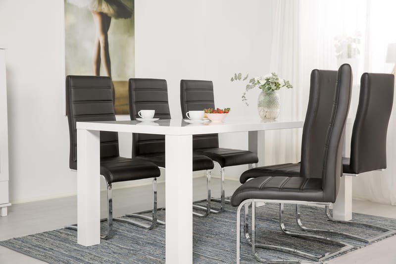 SALA Matbord 180 Vit + 6 Stolar Svart Konstläder - Matgrupp & matbord med stolar