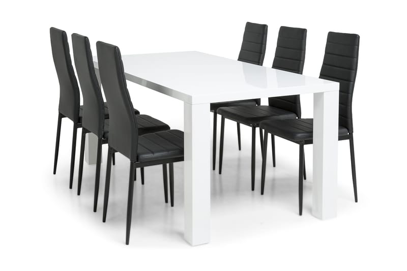 SALA Matbord 180 Vit + 6 TED Stol Svart Konstläder - Matgrupp & matbord med stolar