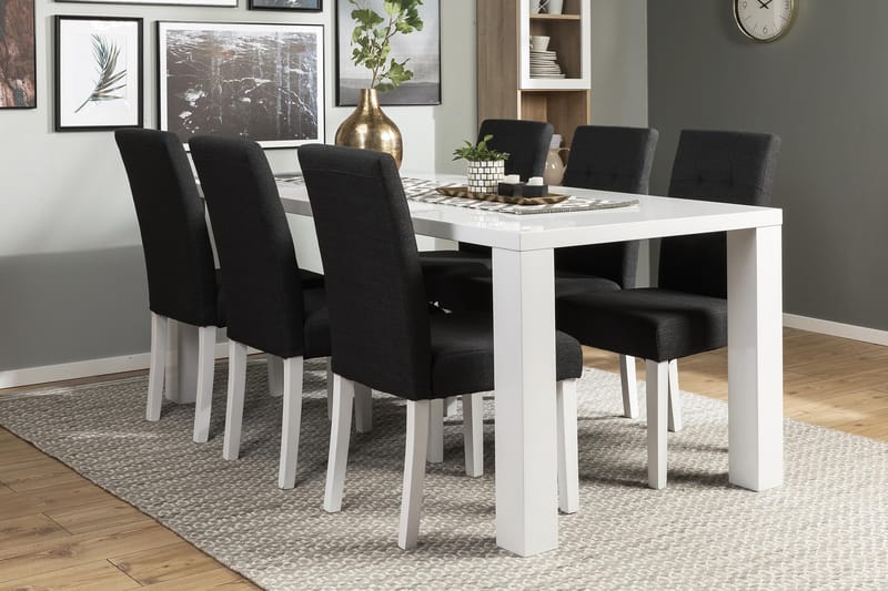 SALA Matbord 180 Vit + 6 VIKTOR Stol Mörkgrå/Vit - Möbler - Matplats - Matgrupp & matbord med stolar