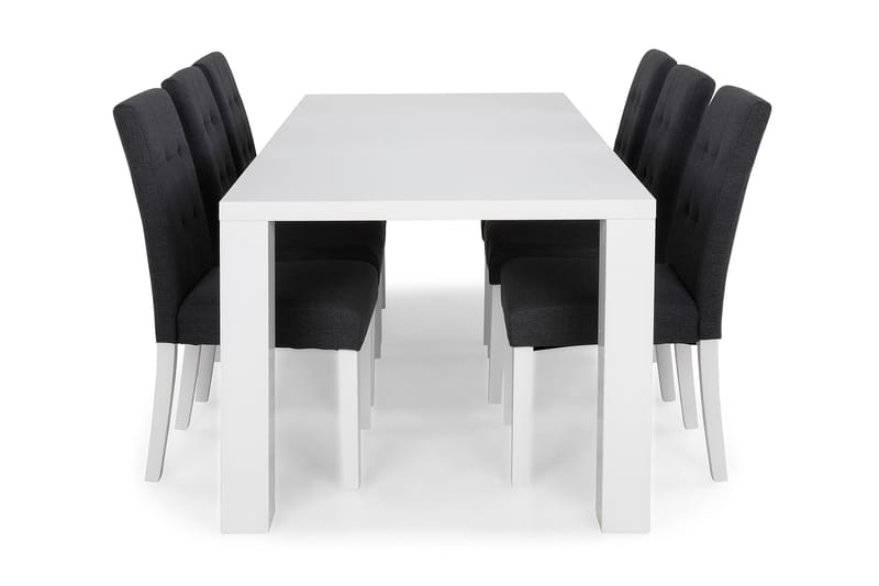 SALA Matbord 180 Vit + 6 VIKTOR Stol Mörkgrå/Vit - Matgrupp & matbord med stolar