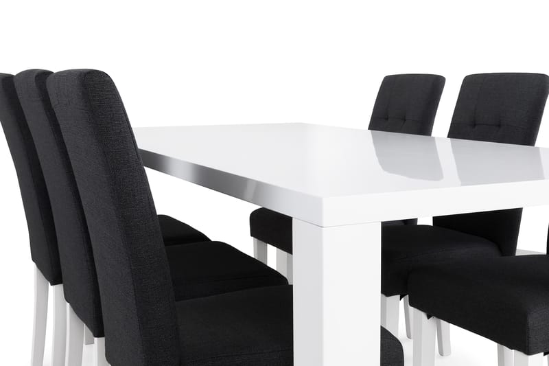 SALA Matbord 180 Vit + 6 VIKTOR Stol Mörkgrå/Vit - Matgrupp & matbord med stolar