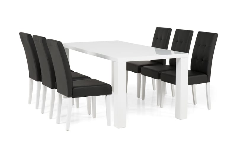 SALA Matbord 180 Vit + 6 VIKTOR Stol Svart Konstläder - Möbler - Matplats - Matgrupp & matbord med stolar