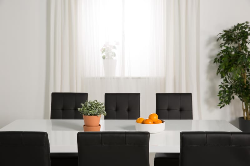 SALA Matbord 180 Vit + 6 VIKTOR Stol Svart Konstläder - Möbler - Matplats - Matgrupp & matbord med stolar