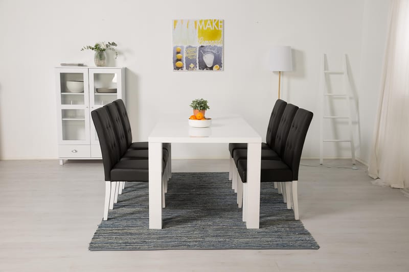 SALA Matbord 180 Vit + 6 VIKTOR Stol Svart Konstläder - Möbler - Matplats - Matgrupp & matbord med stolar