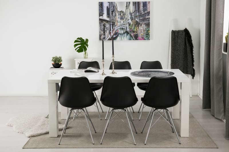 SALA Matbord 180 Vit + 6 ZENIT Stol Svart/Krom - Möbler - Matplats - Matgrupp & matbord med stolar