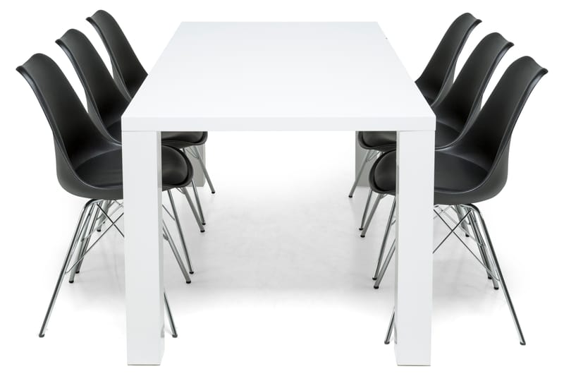 SALA Matbord 180 Vit + 6 ZENIT Stol Svart/Krom - Möbler - Matplats - Matgrupp & matbord med stolar