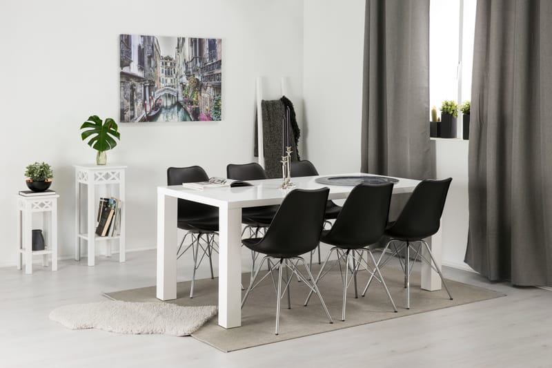 SALA Matbord 180 Vit + 6 ZENIT Stol Svart/Krom - Möbler - Matplats - Matgrupp & matbord med stolar