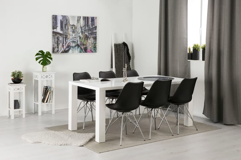 SALA Matbord 180 Vit + 6 ZENIT Stol Svart/Krom - Matgrupp & matbord med stolar
