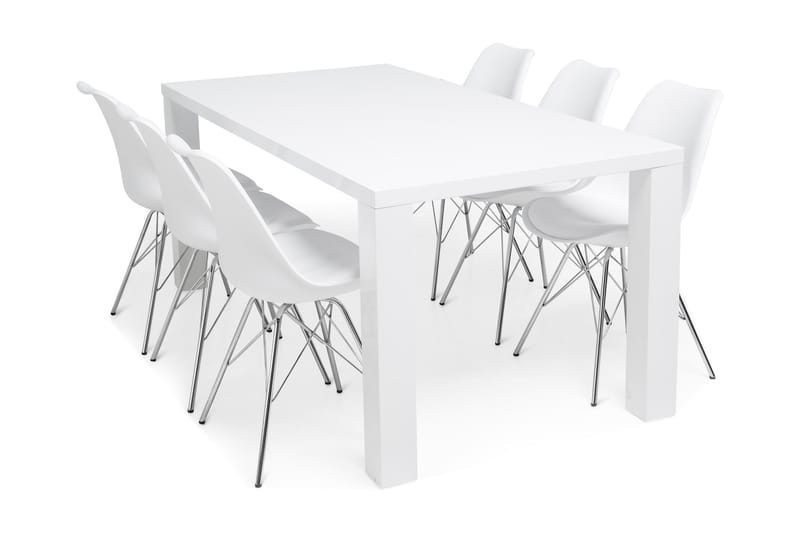 SALA Matbord 180 Vit + 6 ZENIT Stol Vit/Krom - Möbler - Matplats - Matgrupp & matbord med stolar