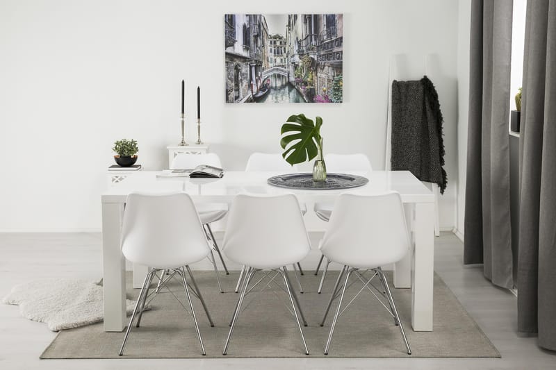 SALA Matbord 180 Vit + 6 ZENIT Stol Vit/Krom - Möbler - Matplats - Matgrupp & matbord med stolar
