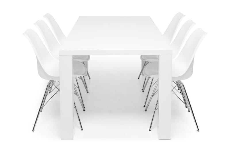 SALA Matbord 180 Vit + 6 ZENIT Stol Vit/Krom - Matgrupp & matbord med stolar
