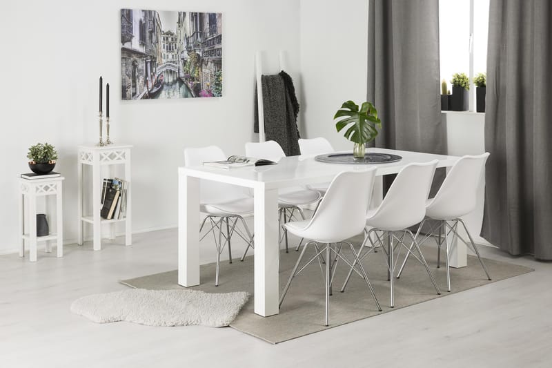 SALA Matbord 180 Vit + 6 ZENIT Stol Vit/Krom - Möbler - Matplats - Matgrupp & matbord med stolar