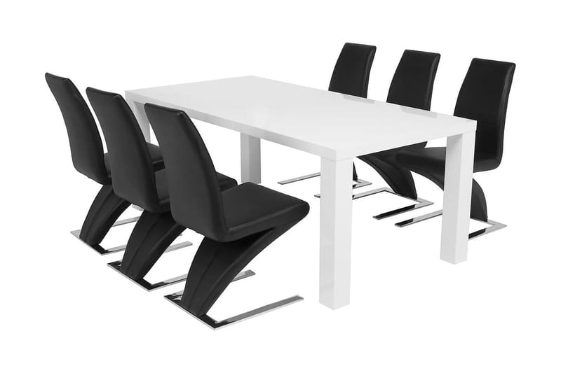SALA Matbord 180 Vit + 6 ZION Stol Svart - Matgrupp & matbord med stolar