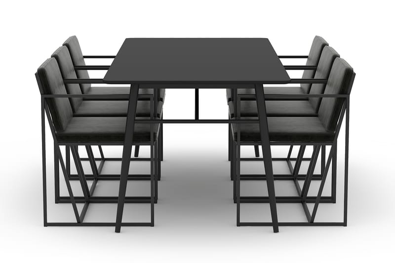 SCHOEFF Matbord 200 cm Svart med 6st NIJOU Köksstol Sammet - Matgrupp & matbord med stolar