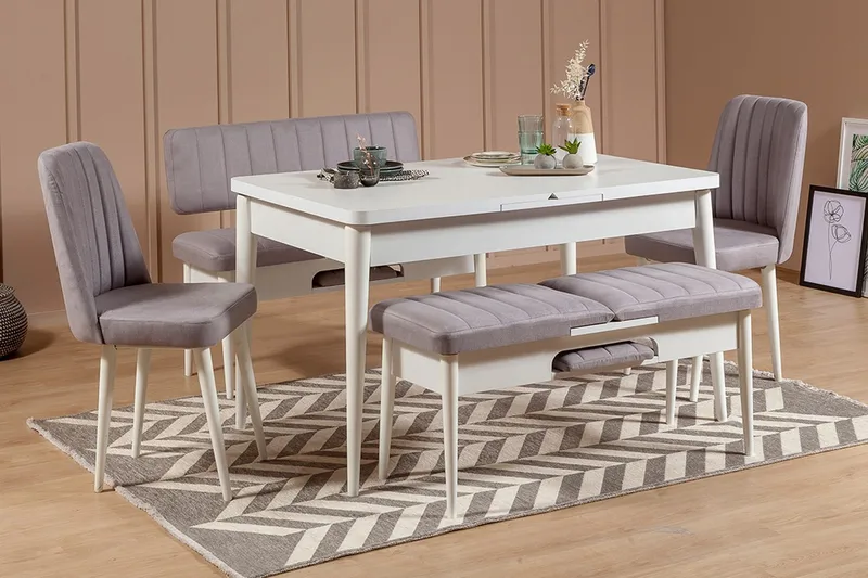 Shundrea Matgrupp 5 delar 75 cm - Vit - Möbler - Matplats - Matgrupp & matbord med stolar