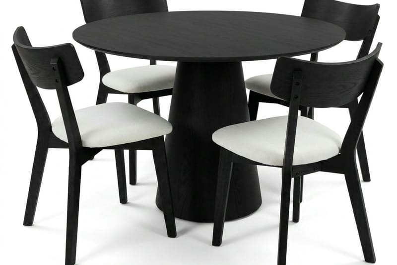 Siena Matgrupp 110 cm runt i Svart med 4 Amelia Matstolar med Dyna - Svart/Beige - Möbler - Matplats - Matgrupp & matbord med stolar