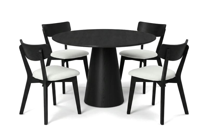 Siena Matgrupp 110 cm runt i Svart med 4 Amelia Matstolar med Dyna - Svart/Beige - Möbler - Matplats - Matgrupp & matbord med stolar