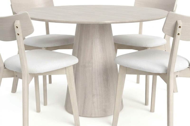 Siena Matgrupp 110 cm runt Vitlaserad med 4 Amelia Matstolar med Dyna - Vitlaserad/Beige - Möbler - Matplats - Matgrupp & matbord med stolar