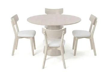 Siena Matgrupp 110 cm runt Vitlaserad med 4 Amelia Matstolar med Dyna - Vitlaserad/Beige - Möbler - Matplats - Matgrupp & matbord med stolar