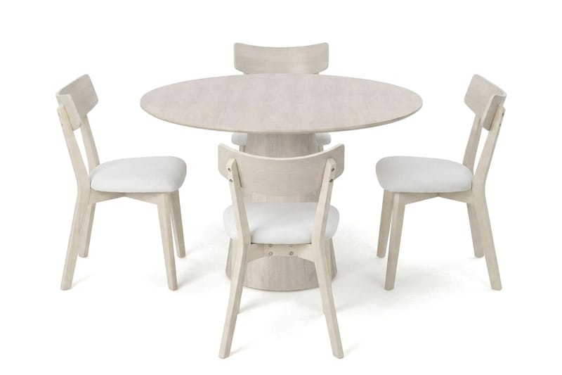 Siena Matgrupp 110 cm runt Vitlaserad med 4 Amelia Matstolar med Dyna - Vitlaserad/Beige - Möbler - Matplats - Matgrupp & matbord med stolar