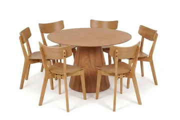 Siena Matgrupp 130 cm runt i Ek med 6 Amelia Matstolar - Ek - Möbler - Matplats - Matgrupp & matbord med stolar
