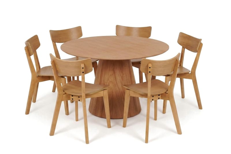 Siena Matgrupp 130 cm runt i Ek med 6 Amelia Matstolar - Ek - Möbler - Matplats - Matgrupp & matbord med stolar