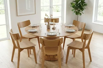 Siena Matgrupp 130 cm runt i Ek med 6 Amelia Matstolar - Ek - Möbler - Matplats - Matgrupp & matbord med stolar