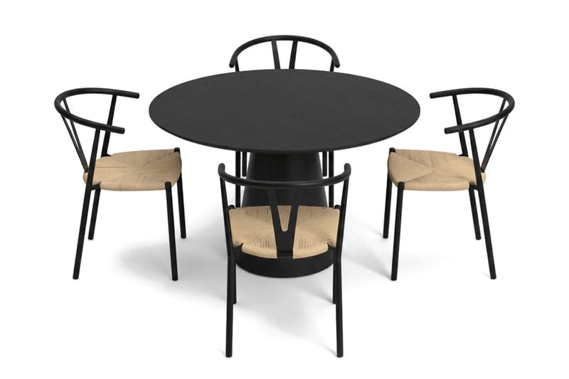 Siena Matgrupp runt 110 cm Svart med 4 Elysia Matstolar - Svart - Möbler - Matplats - Matgrupp & matbord med stolar
