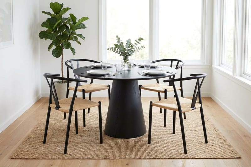 Siena Matgrupp runt 110 cm Svart med 4 Elysia Matstolar - Svart - Möbler - Matplats - Matgrupp & matbord med stolar