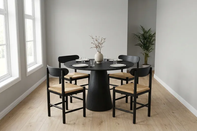 Siena Matgrupp runt 110 cm Svart med 4 Malte Matstolar - Möbler - Matplats - Matgrupp & matbord med stolar