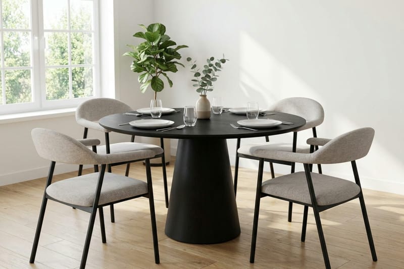 Siena Matgrupp runt 110 cm Svart med 4 Ronja Matstolar - Beige/Svart - Möbler - Matplats - Matgrupp & matbord med stolar