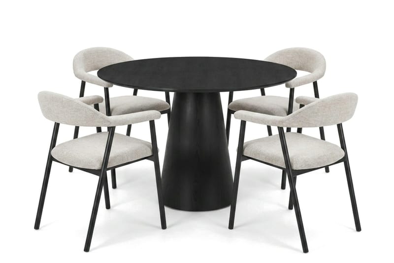 Siena Matgrupp runt 110 cm Svart med 4 Ronja Matstolar - Beige/Svart - Möbler - Matplats - Matgrupp & matbord med stolar
