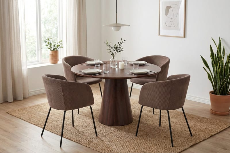 Siena Matgrupp runt 110 cm Valnöt med 4 Berit Matstolar - Valnöt - Möbler - Matplats - Matgrupp & matbord med stolar