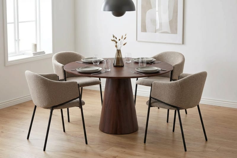 Siena Matgrupp runt 110 cm Valnöt med 4 Filip Matstolar - Valnöt - Möbler - Matplats - Matgrupp & matbord med stolar