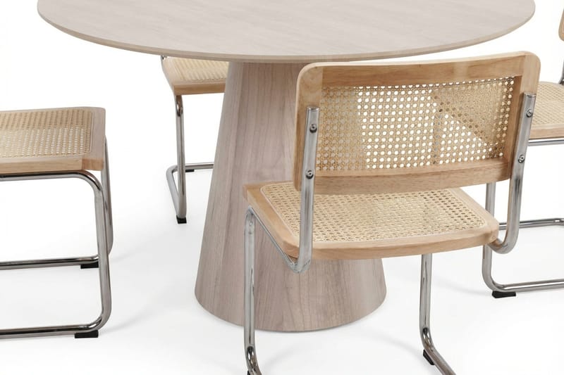 Siena Matgrupp runt 110 cm Vitlaserad med 4 Build Matstolar - Vitlaserad/Natur/krom - Möbler - Matplats - Matgrupp & matbord med stolar