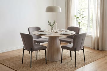 Siena Matgrupp runt 110 cm Vitlaserad med 4 Elsie Matstolar - Vitlaserad/Grå - Möbler - Matplats - Matgrupp & matbord med stolar
