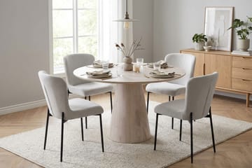 Siena Matgrupp runt 110 cm Vitlaserad med 4 Elsie Matstolar - Vitlaserad/Vit - Möbler - Matplats - Matgrupp & matbord med stolar