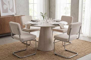 Siena Matgrupp runt 110 cm Vitlaserad med 4 Milva Matstolar - Vitlaserad/Beige/krom - Möbler - Matplats - Matgrupp & matbord med stolar