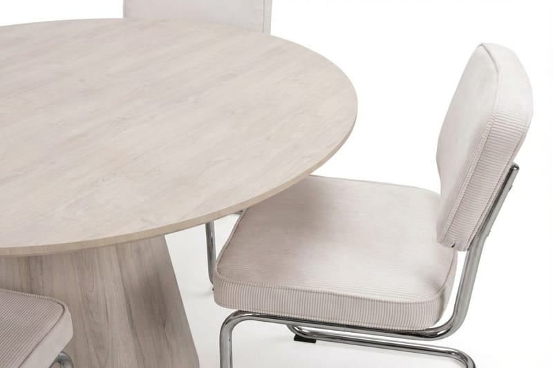 Siena Matgrupp runt 110 cm Vitlaserad med 4 Milva Matstolar - Vitlaserad/Beige/krom - Möbler - Matplats - Matgrupp & matbord med stolar