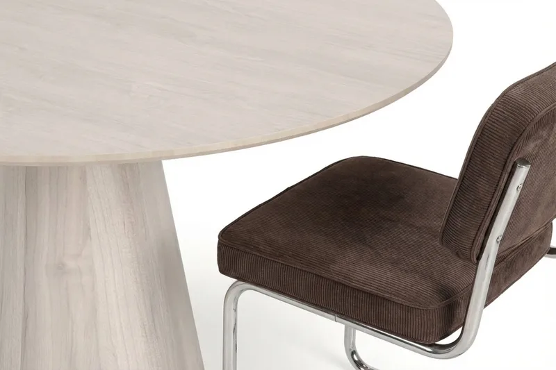 Siena Matgrupp runt 110 cm Vitlaserad med 4 Milva Matstolar - Vitlaserad/Brun/krom - Möbler - Matplats - Matgrupp & matbord med stolar