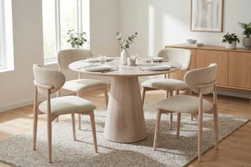 Siena Matgrupp runt 110 cm Vitlaserad med 4 Molly Matstolar - Vitlaserad - Möbler - Matplats - Matgrupp & matbord med stolar