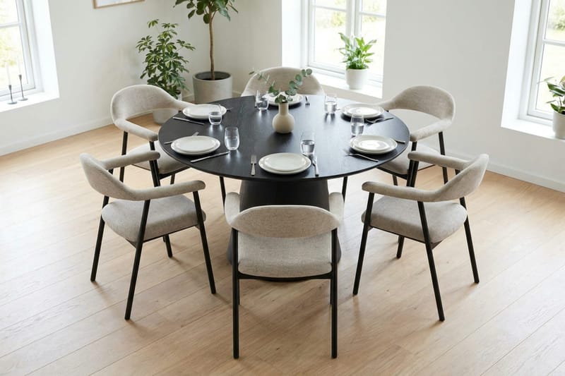 Siena Matgrupp runt 130 cm Svart med 4 Ronja Matstolar - Beige/Svart - Möbler - Matplats - Matgrupp & matbord med stolar