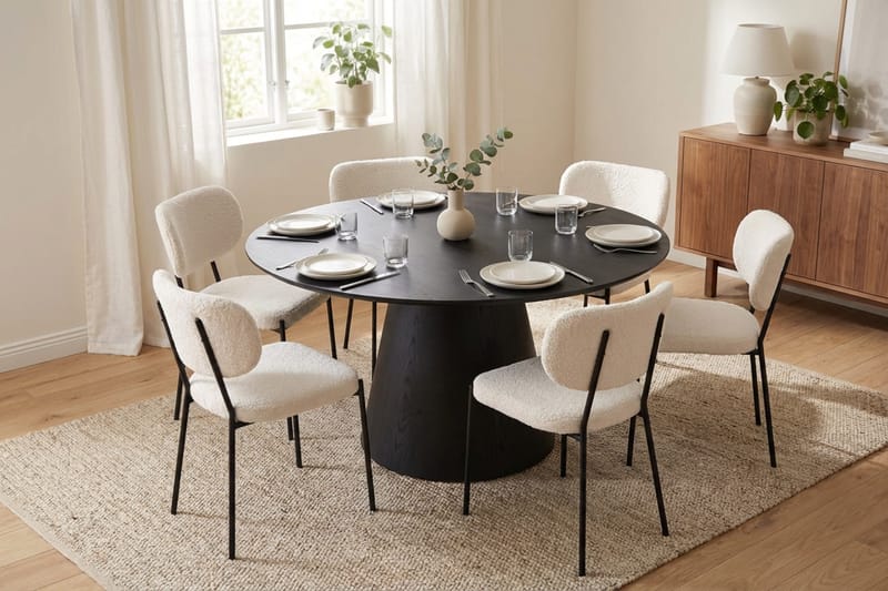 Siena Matgrupp runt 130 cm Svart med 6 Gemmiano Matstolar - Svart - Möbler - Matplats - Matgrupp & matbord med stolar