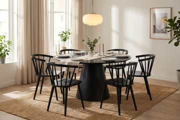 Siena Matgrupp runt 130 cm Svart med 6 Tyrö Matstolar - Svart - Möbler - Matplats - Matgrupp & matbord med stolar